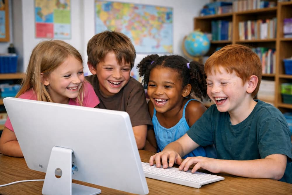 Students learning technology